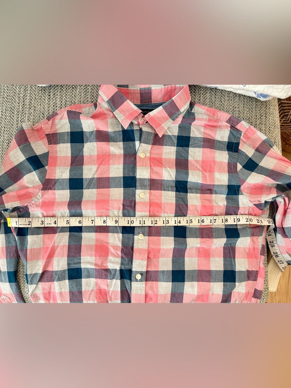 Banana Republic Coral and Navy Check Button-Down Shirt-00A - Picture 6 of 7